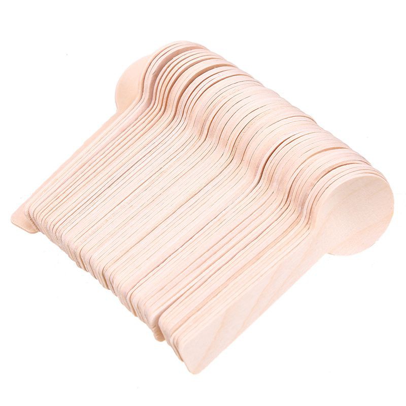 100Pcs Disposable Wooden Spoon Mini Ice Cream Spoon Wood Western Dess