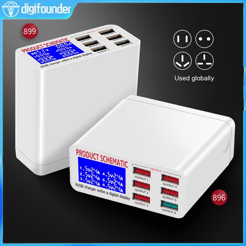 Củ Sạc Nhanh Thông Minh DIGIFOUNDER QC3.0 Với 6 Cổng USB Và Màn Hình LCD Cho Điện Thoại Thông Minh/Máy Tính Bảng G2K1