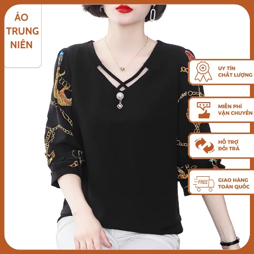 Áo Mùa Thu Kiểu Nữ Cổ Tròn Dài Tay Sang Cho Mẹ Và U40 Có Size Đại Thời Trang Trung Niên Như Thủy LE038