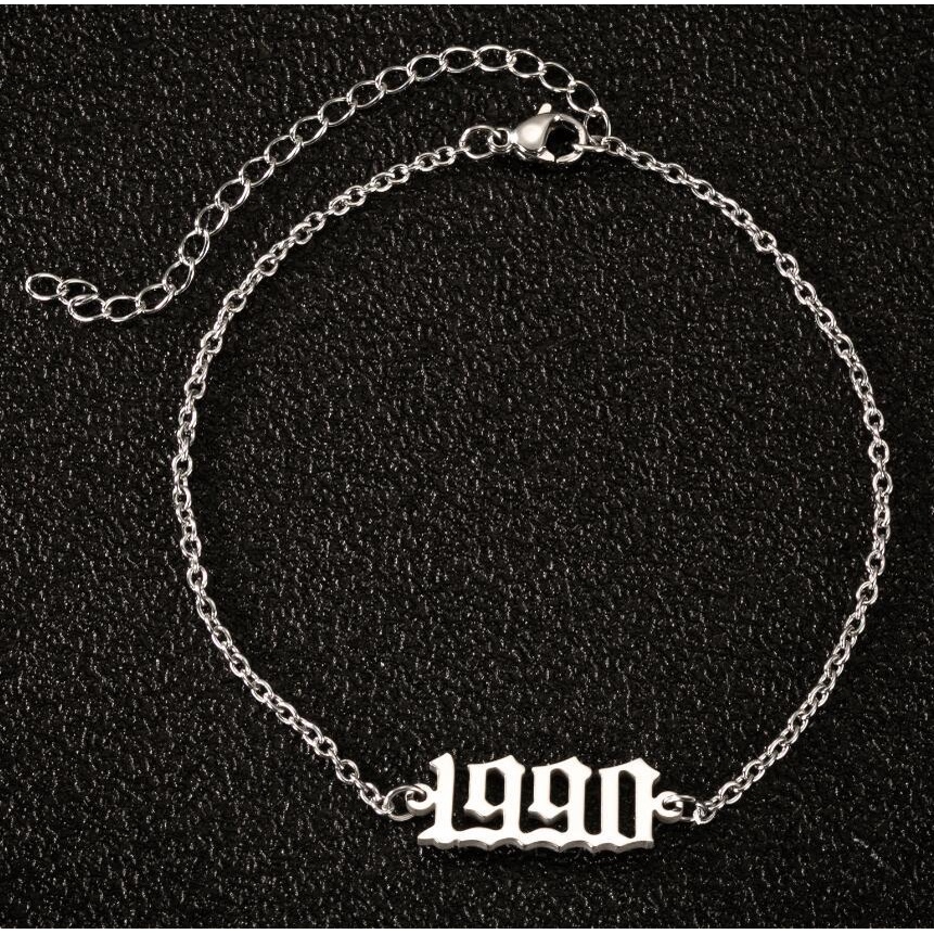 Vòng Đeo Cổ Chân Bằng Thép Không Gỉ Khắc Số Năm Mới Năm 1980 1995 Thời Trang Dành Cho Nam Và Nữ