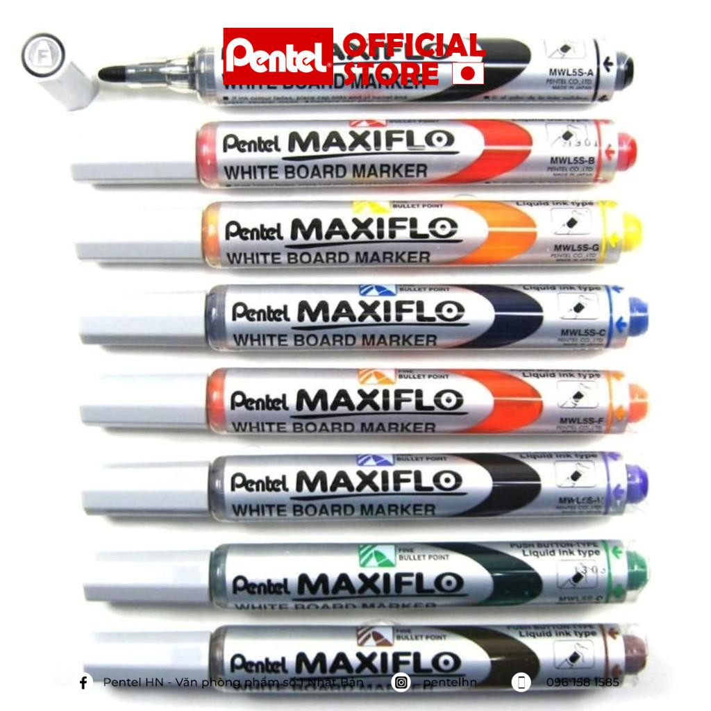 Bút Dạ Bảng Pentel MWL5 | Mực Ra Đều | Có Thể Viết Ở Tư Thế Dốc Ngược | 3 Màu Mực