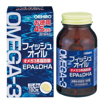 Dầu cá Omega 3, EPA & DHA, Orihiro 180 viên - hỗ trợ giúp bổ não, sáng mắt, bảo vệ hệ tim mạch