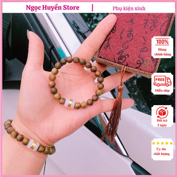 Vòng Đôi Nam Nữ- Vòng Tay Trầm Hương Kết Hợp Lu Thống Ngọc Bạch Cao Cấp Sang Xịn- Tặng Kèm Hộp Và Dây Dự Phòng