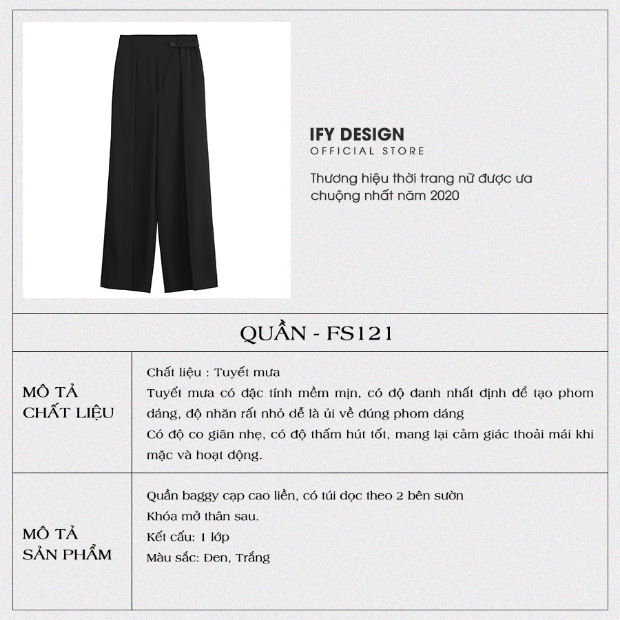 Quần suông ống rộng nữ cạp cách điệu màu đen trắng IFY Deesign FS121Q