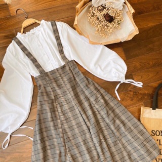 Set yếm caro xám