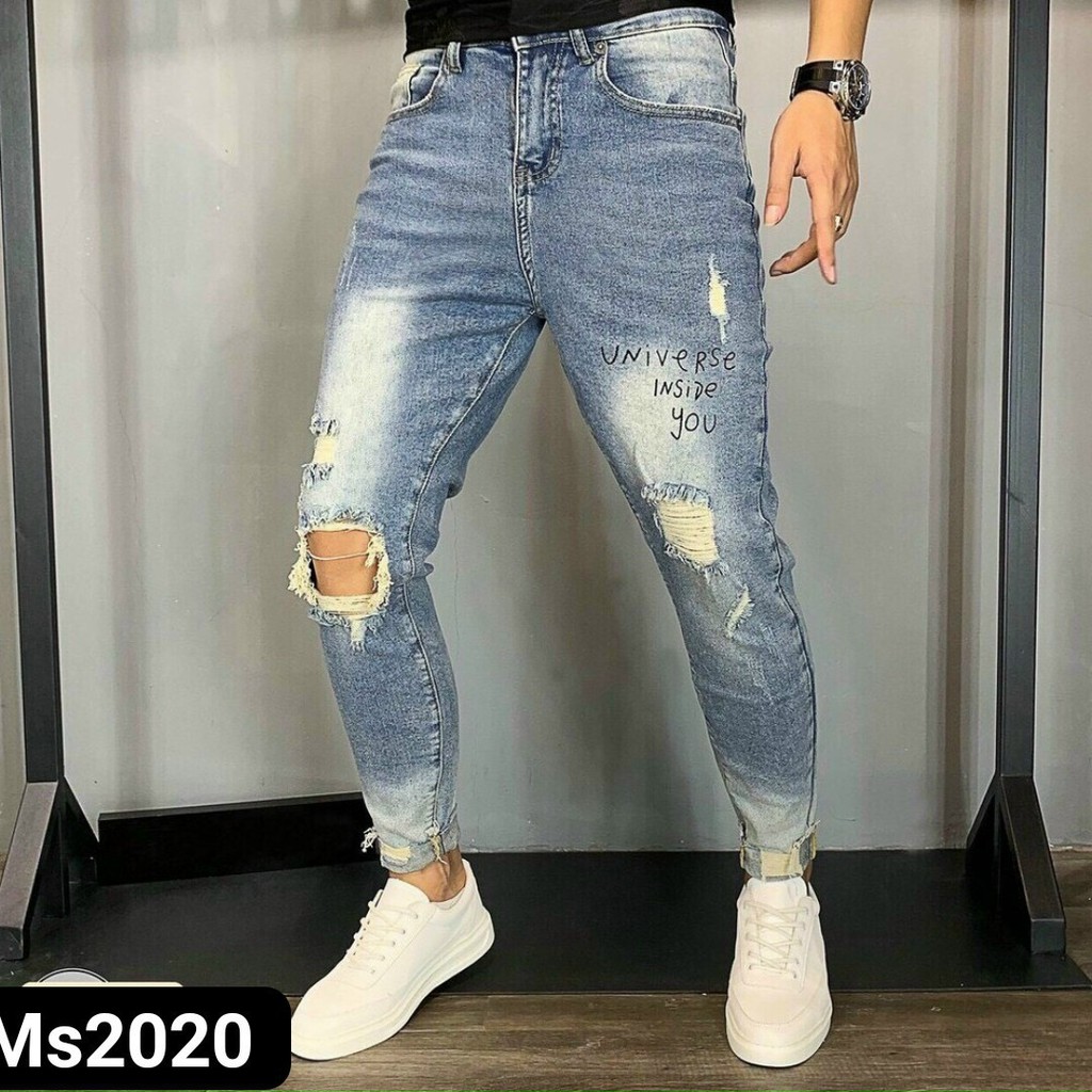 Quần jean nam rách co giãn đẹp, quần bò nam size lớn