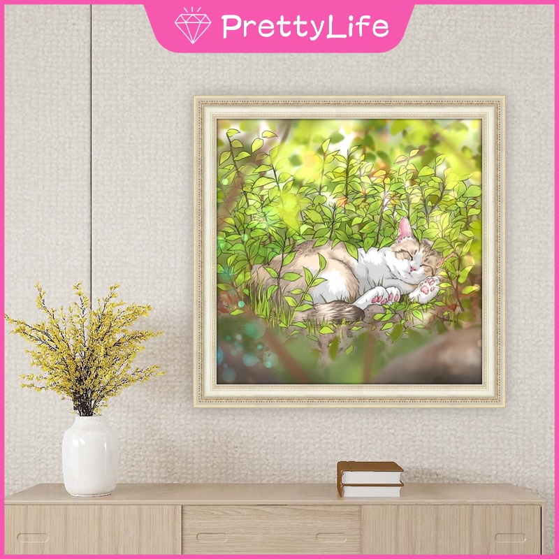 Bộ tranh đính đá 5D họa tiết mèo Kitty dễ thương độc đáo DIY dùng trang trí nhà cửa 30x30cm/40x40cm/50x50cm