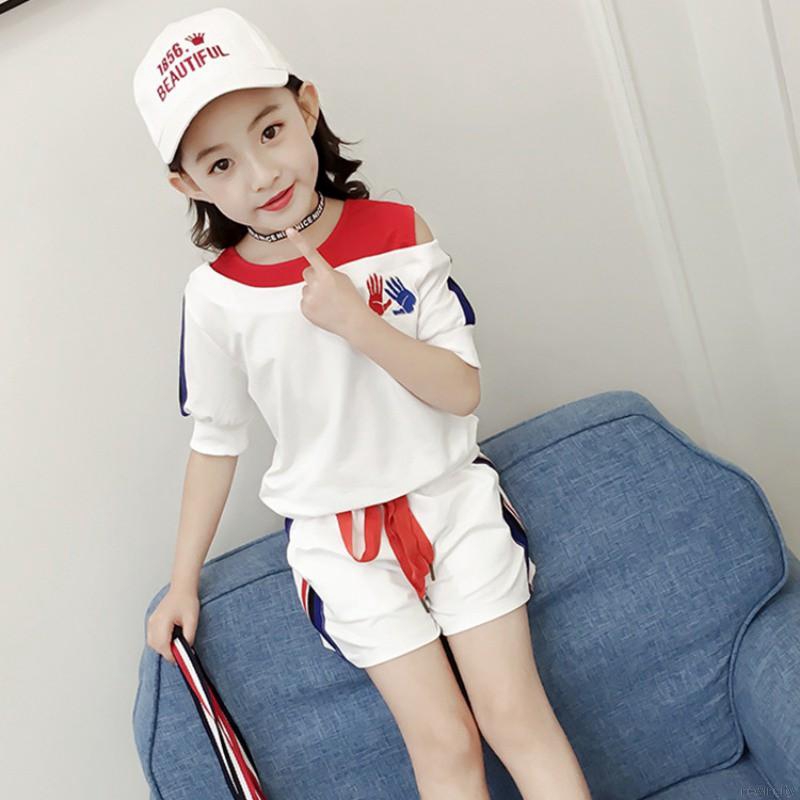 Set Áo Trễ Vai + Quần Short Dễ Thương Cho Bé Gái