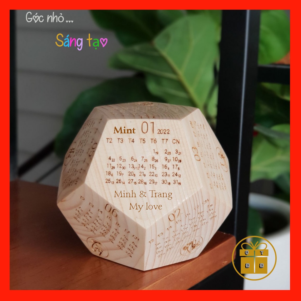 Lịch Gỗ Để Bàn 2023 Khắc Thêm Chữ Theo Yêu Cầu (Đa Giác 12 Mặt) - Quà Tết Tặng Sếp, Khách Hàng Và Người Thân