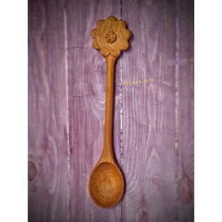 Muỗng gỗ thìa gỗ cán điêu khắc bông hoa nghệ thuật- Quà tặng thìa gỗ