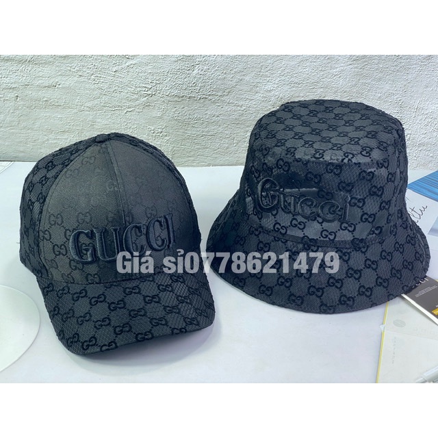 Combo 1 cặp nón kết + bo bucket full lưới thêu chữ (gussssi) thể thao thời trang hàn quốc