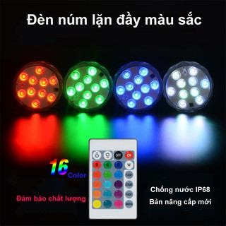 Đèn led trang trí dưới nước – Đèn núm lặn thông minh 16 màu điều khiển bằng remote có chân hút