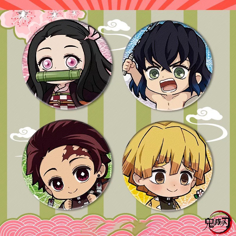(CHIBI ĐẦU TO)Huy hiệu cài áo in hình KIMETSU NO YAIBA THANH GƯƠM DIỆT QUỶ phụ kiện cài áo anime chibi xinh xắn