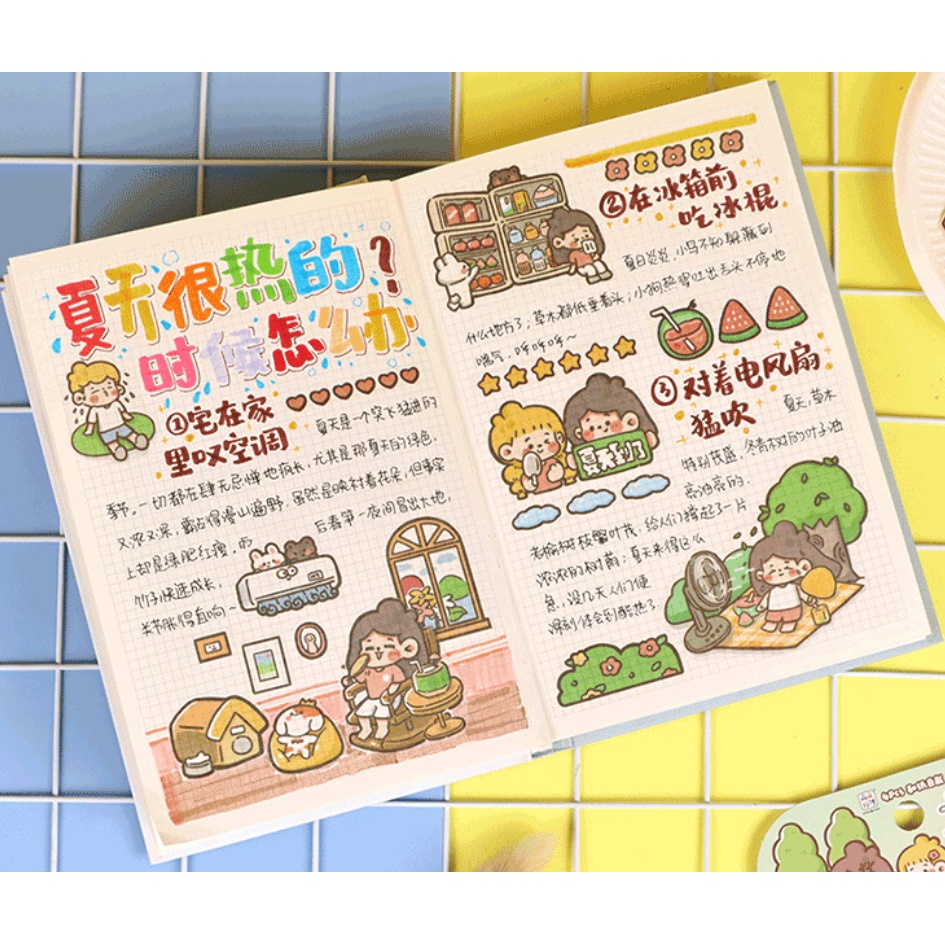 Set 1 Gói 4 Miếng Dán Họa Tiết Hoạt Hình Vẽ Tay Sáng Tạo Trang Trí Thủ Công Dành Cho Học Sinh