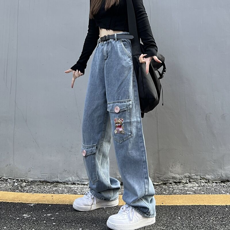 Quần Jeans Nữ Lưng Cao Thêu Hoa Thời Trang Hàn Quốc