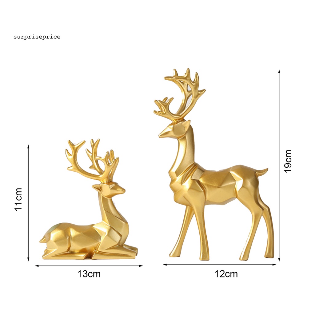 Set 2 Tượng Hươu Xếp Hình Origami Bằng Nhựa Resin Để Bàn Trang Trí