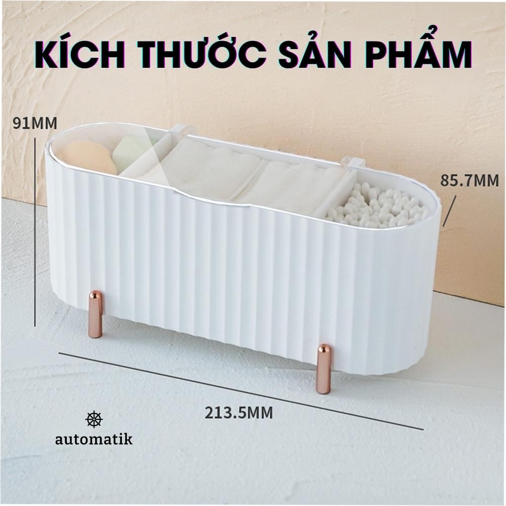Hộp Đựng Bông Tẩy Trang, Tăm Bông, Đồ Trang Điểm Mini Nắp Kín 3 Ngăn Để Bàn Tiện Lợi Chống Bụi Chống Ẩm - Automatik