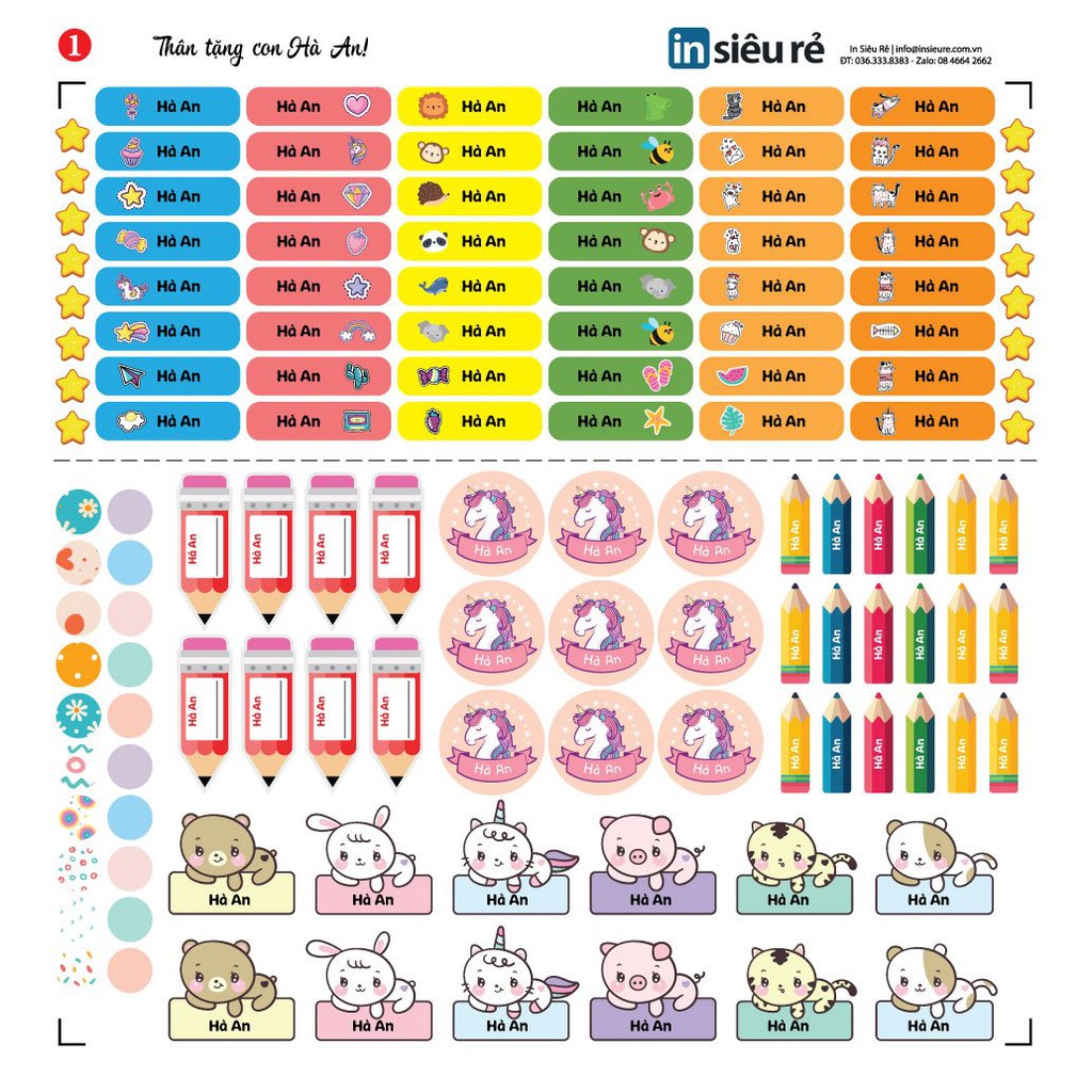 100 STICKER Cute IN TÊN BÉ dán đồ dùng học tập  SIÊU DỄ THƯƠNG