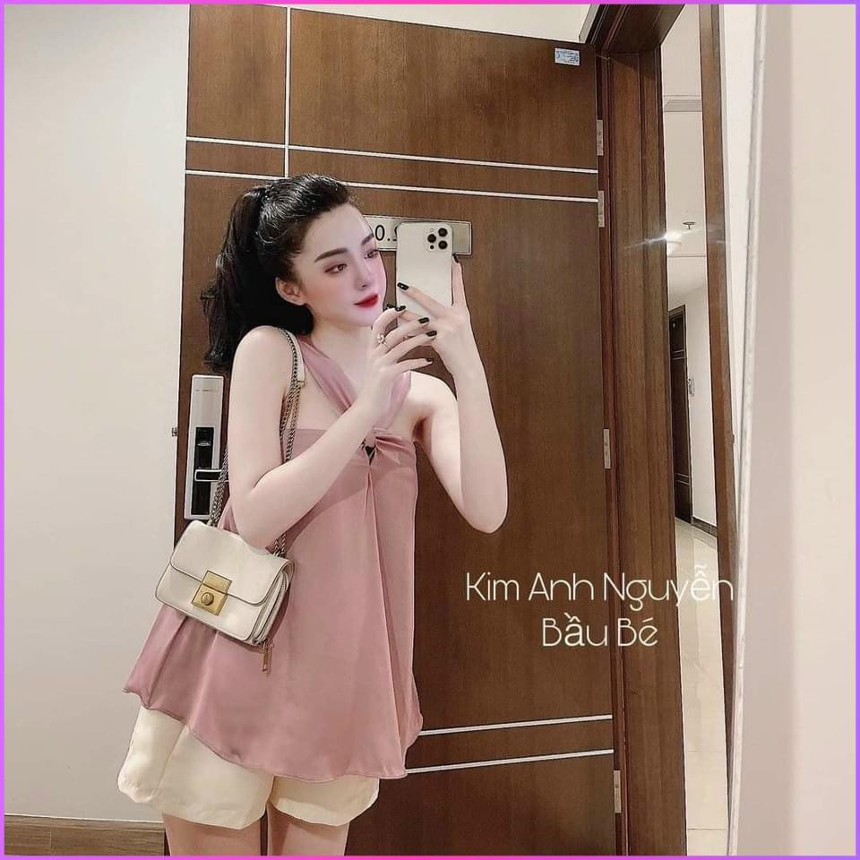 Set đồ nữ - Áo yếm lụa hồng kèm quần sooc be siêu đẹp Zulyshop | BigBuy360 - bigbuy360.vn