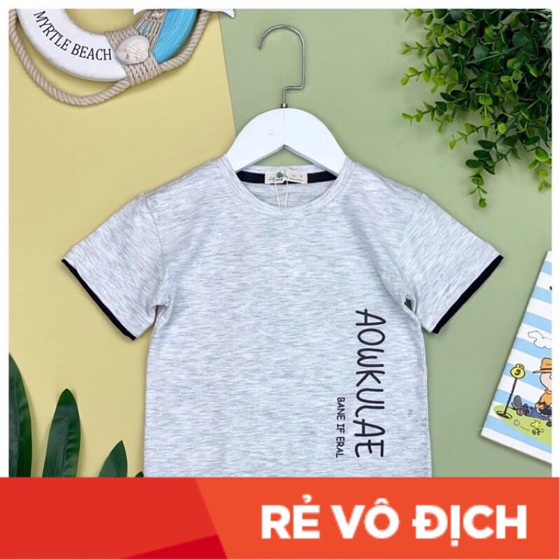 Áo cotton bé trai in chữ AOWKULAE size 9-14, cho bé 26-40kg. Chất cotton mềm mịn, thấm hút mồ hôi