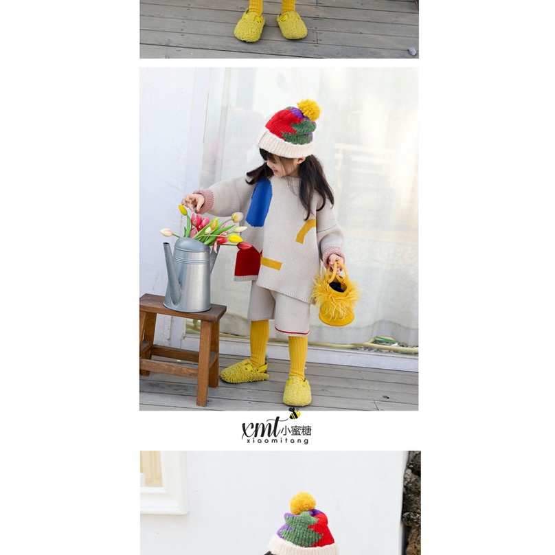 Set Đồ Thời Trang Mùa Thu Gồm Áo Sweater Dệt Kim Màu Tương Phản Dễ Thương Cho Bé Gái
