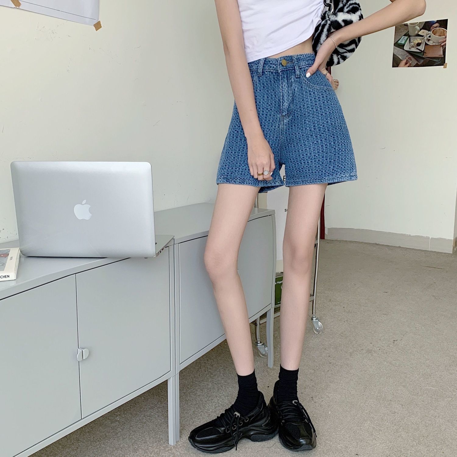 Quần Short Nữ Jeans Denim Lưng Cao Thời Trang Hàn