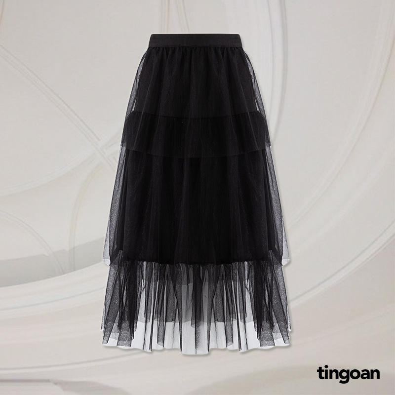 TINGOAN® - Chân váy dài lưới xếp 3 tầng đen BLUEMING SKIRT/BL