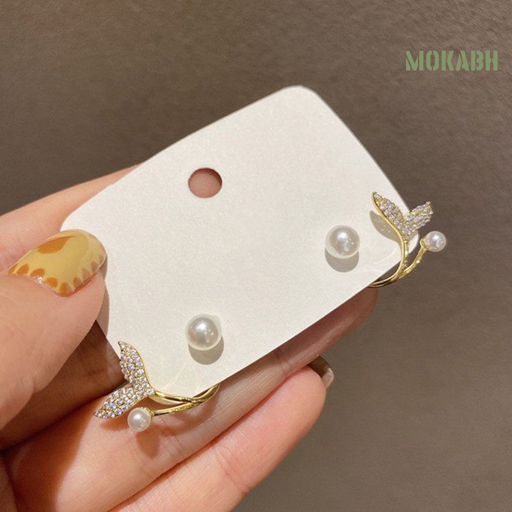 1 Đôi Bông Tai Xỏ Lỗ Hình Đuôi Cá Đính Ngọc Trai Nhân Tạo Mạ Điện Lâu Trôi Thời Trang