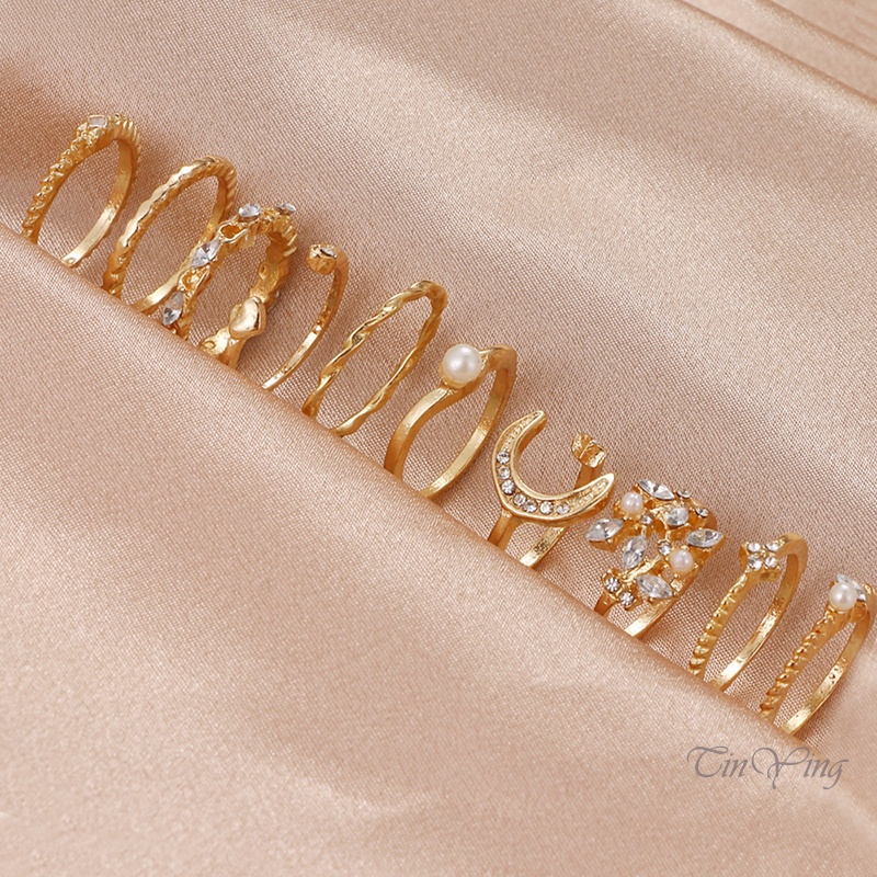 GETNOIVAS 10 nhẫn hợp kim đính hạt nhiều kiểu dáng phong cách Boho