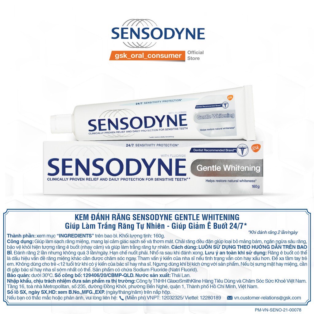 Chính hãng - Tem Phụ - Kem đánh răng Sensodyne Thái Lan 100gr - Giảm ê buốt 24/07 - Đủ 3 màu - moctra251219