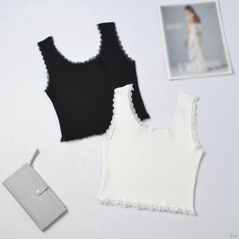 Áo dệt kim hai dây phối ren phong cách Hàn Quốc quyến rũ dành cho nữ