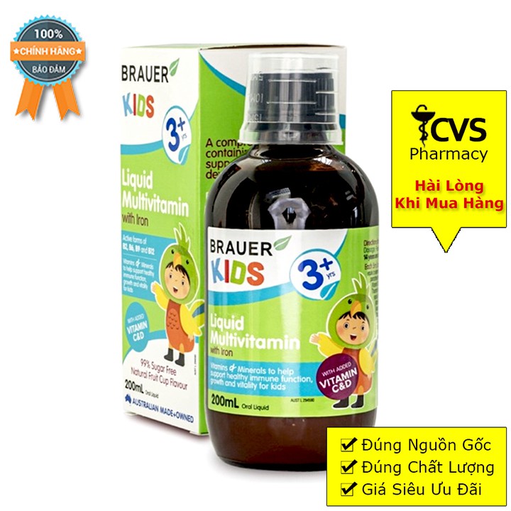 Siro Brauer Kids Liquid Multivitamin With Iron cho bé từ 3 tuổi chai 200ml