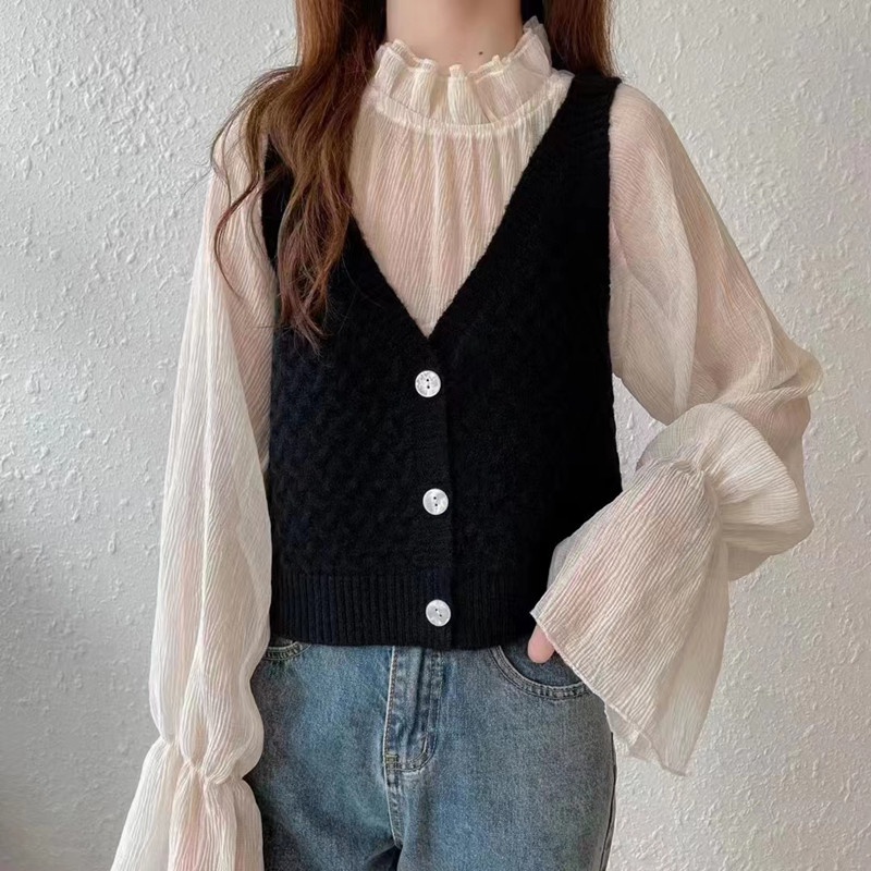 SUXI Áo Sweater Dệt Kim Sát Nách Kiểu Vintage Thời Trang Thu Đông Cho Nữ