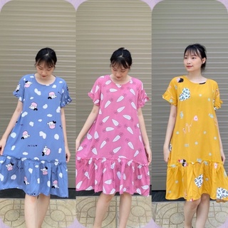 Váy lanh lụa mặc ở nhà, mặc ngủ, mặc bầu,váy lanh bầu xuông chữ A dài ngang gối  không co không nhăn