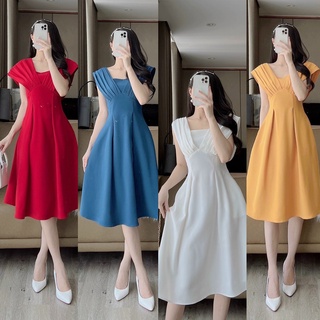 Đầm thiết kế tay xếp ly trễ vai