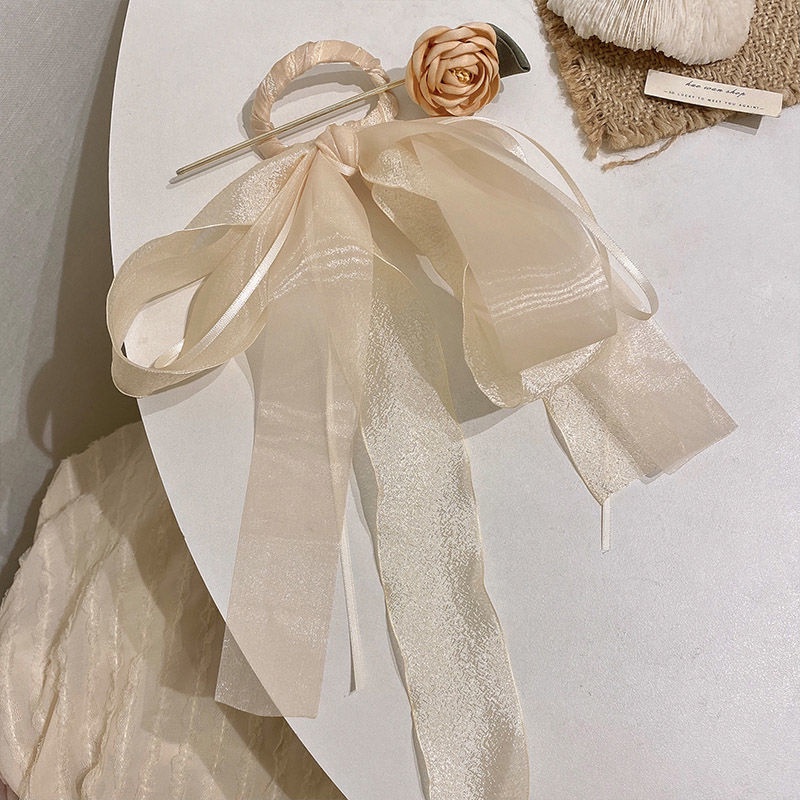 Kẹp Tóc Thắt Nơ Chất Liệu Lụa Đính Ngọc Trai Cao Cấp Phong Cách Mới Cho Nữ