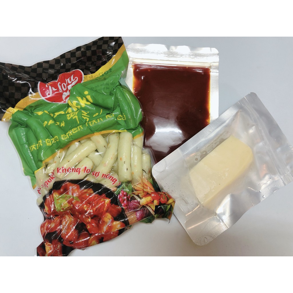 set 500g BÁNH GẠO T0P0KKI vị Rau củ+ 450G CHẢ CÁ+ 100G SỐT+100G PHÔ MAI MOZZA
