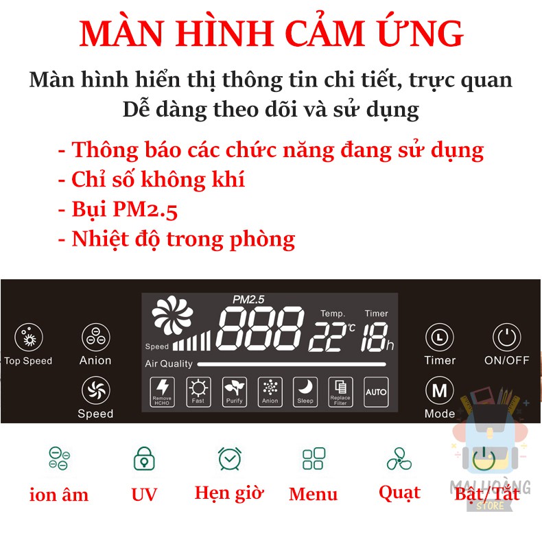 [Mã MAIHML40K giảm 110k] Máy lọc không khí UV-C diệt khuẩn, công nghệ HEPA, loại bỏ bụi PM2.5, formaldehyde - Model K12