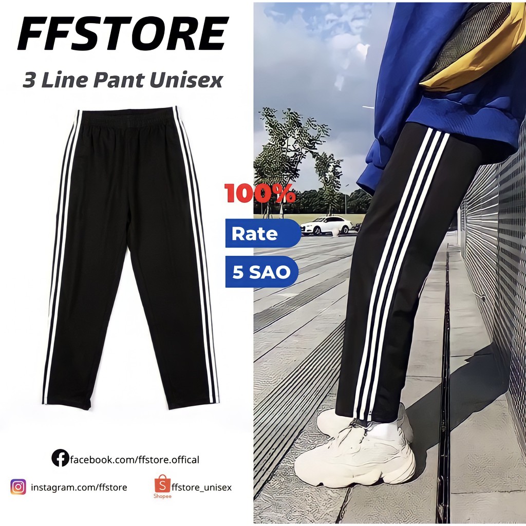 Quần suông ống rộng nam nữ 3 sọc vải thun cotton 4 chiều quần thể thao basic pant ulzzang unisex FFSTORE