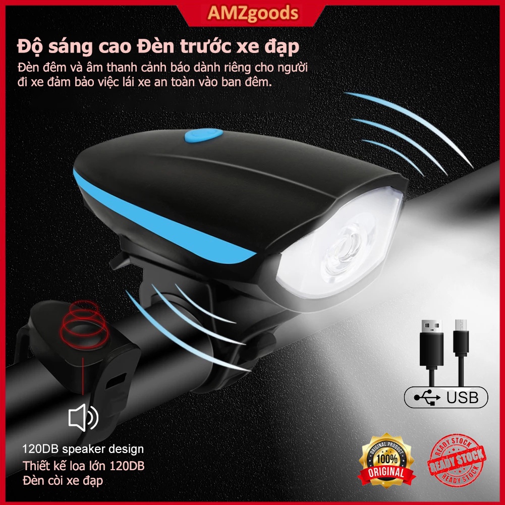 Loa xe đạp siêu sáng Đèn sạc có loa 120DB Đèn pha LED IPX6 chống nước Đèn pin cưỡi ngựa đi đêm Phạm vi 80 mét, sạc USB
