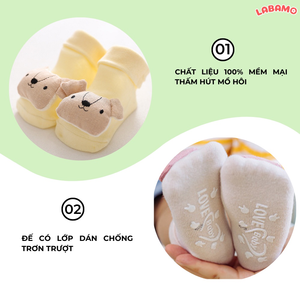 Tất cho bé cao cổ hình nổi 3D dễ thương 100% cotton cao cấp LABAMO T01