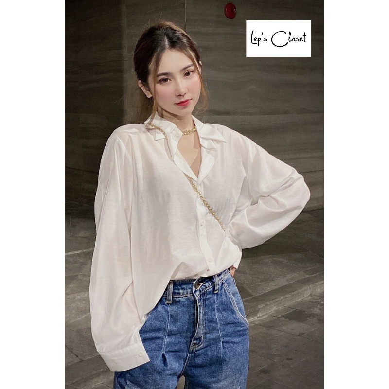 Áo sơ mi nữ Lụa trắng basic cao cấp , áo sơ mi giấu quần , áo tay dài form rộng | BigBuy360 - bigbuy360.vn