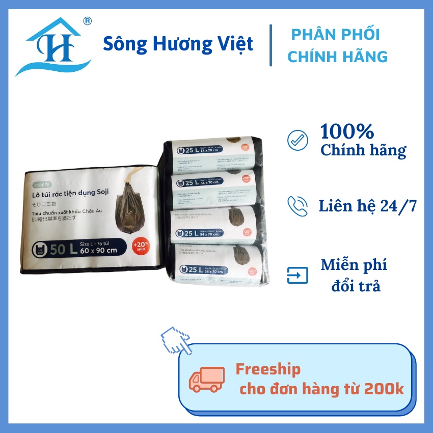 [CHÍNH HÃNG+GIÁ RẺ] Túi đựng rác tự hủy sinh học có quai xách màu đen INOCHI (Sông Hương Việt)