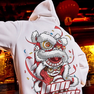 Áo Hoodie Nam Tay Dài In Hình Sư Tử Phong Cách Nhật Bản