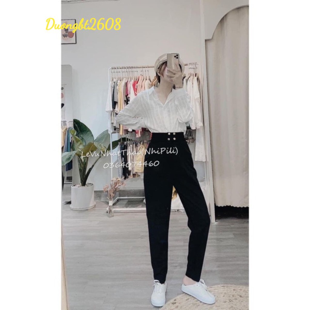 Quần ống rộng siêu cao khóa trước 2 khuy chất tuyết mưa 2 màu đen trắng cá tính | BigBuy360 - bigbuy360.vn