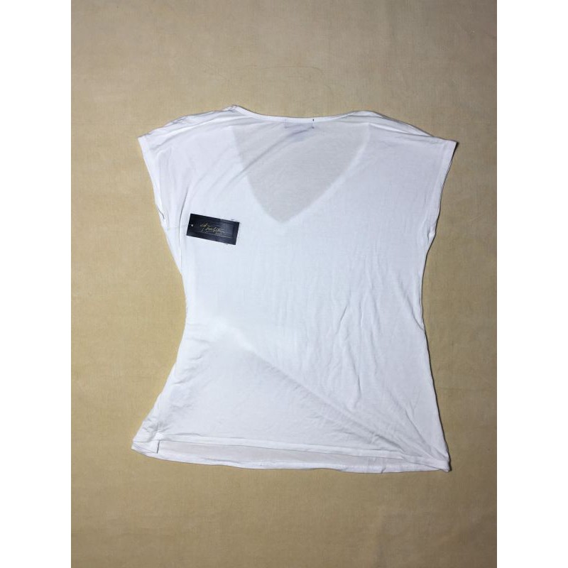 Áo kiểu thun nữ màu trắng không tay cổ tim có nơ ở eo hiệu Thalia Sodi size S