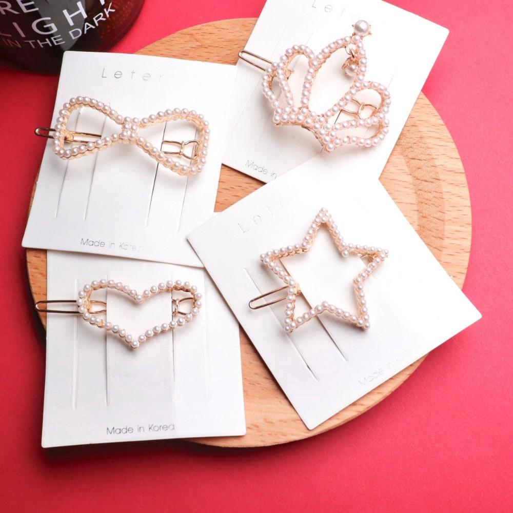 Star-shaped metal hairpin / pearl beaded crown