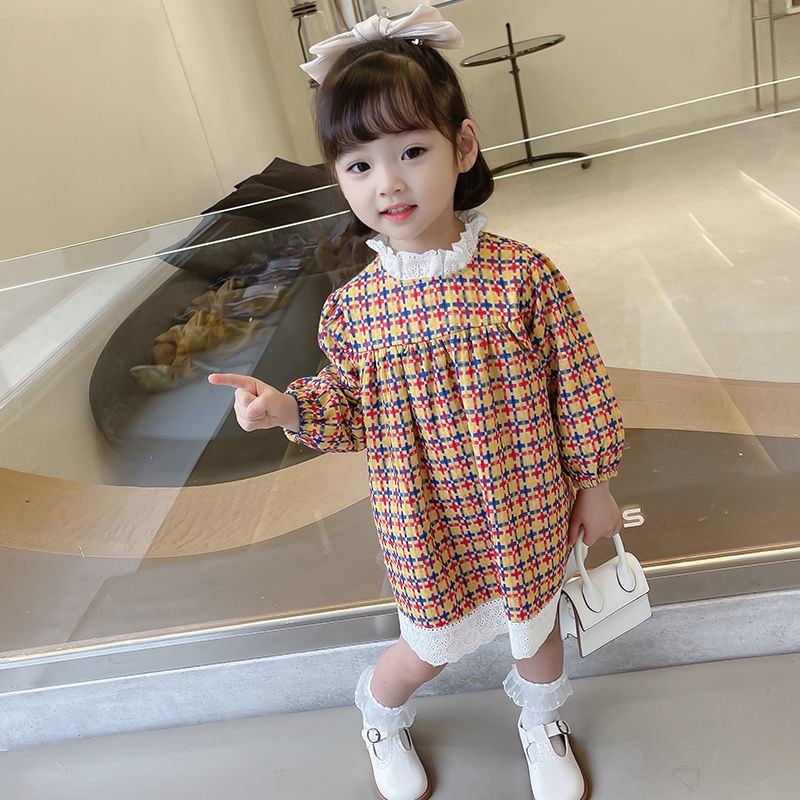 Đầm công chúa cổ ren màu sắc retro xinh xắn cho bé gái