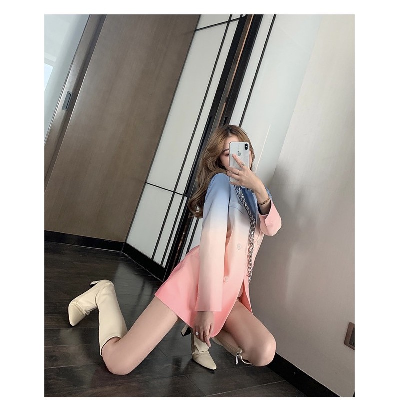 Áo vest blazer dáng dài màu ombre qccc