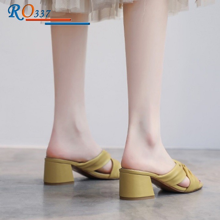 Giày sandal nữ cao gót đế cao 5cm hàng hiệu rosata hai màu vàng kem ro337